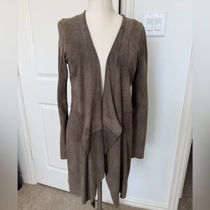 Women's Open Front Suede Drape Coatigan - Grey